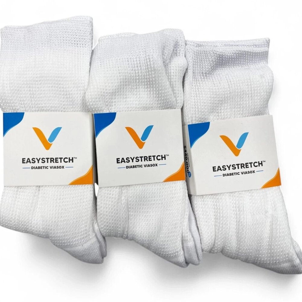 3 Pair Viasox Diabetic Easy Stretch Crew Socks Men's 9-12 Women's 10-13 Large
